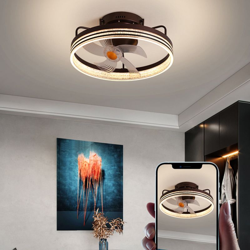 Circle Metal Ceiling Fan Light Simple LED Ceiling Light Fixture for Bedroom