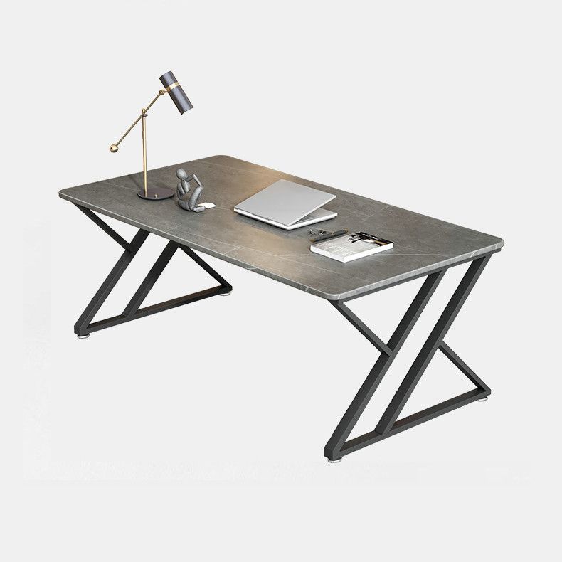 Contemporary Office Desk Rectangular Grey Writing Desk with Metal Legs