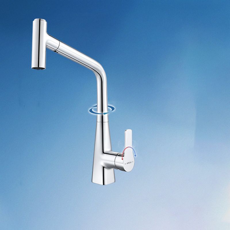 Contemporary Kitchen Bar Faucet Lead Free Swivel Spout with Pull Out Sprayer