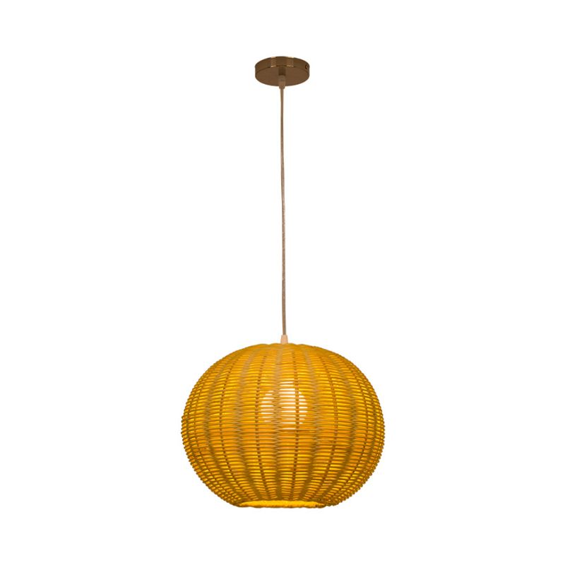 Globe Handmade Rattan Pendant Lamp Asian Style 1 Light Beige Hanging Light Fixture for Restaurant