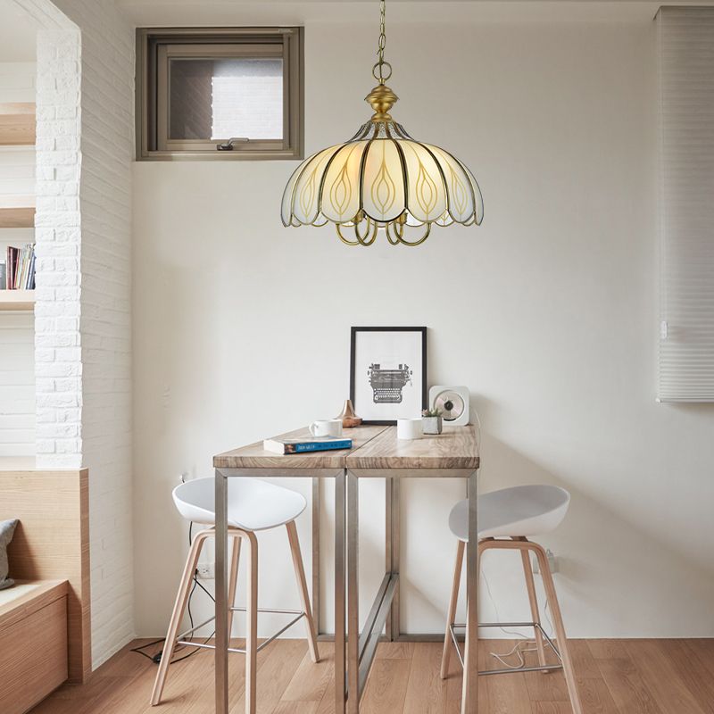 Lampada smerlata in vetro bianco smerlato colonialista 3/4/5 luci sala da pranzo a soffitto ciondolo a soffitto