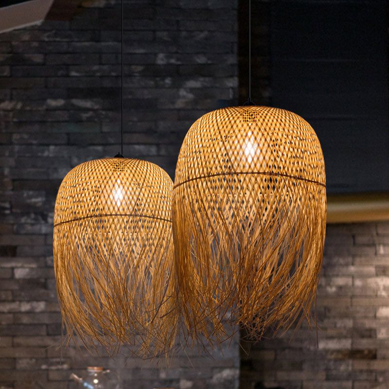 Chinese Handmade Pendant Lighting Fixtures Rattan Hanging Light with Hanging Cord for Restaurant