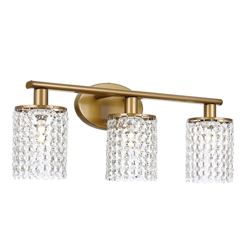 Crystal Half Cylinder Wall Sconce Modern Multi Lights Mirror Wall Light Fixture in Brass