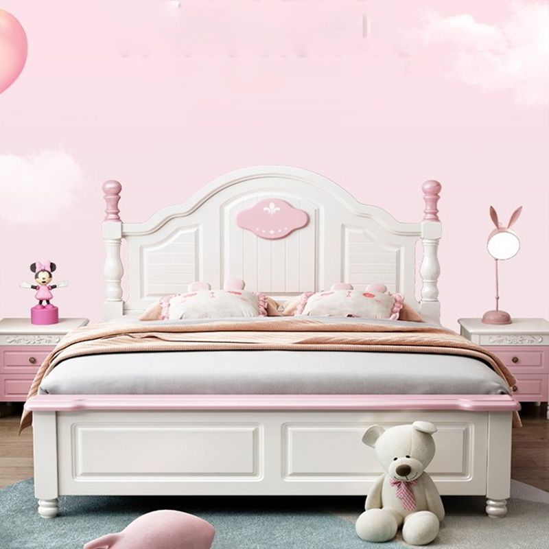 Contemporary Kids Bed Solid Wood White Headboard Princess Panel Mattress