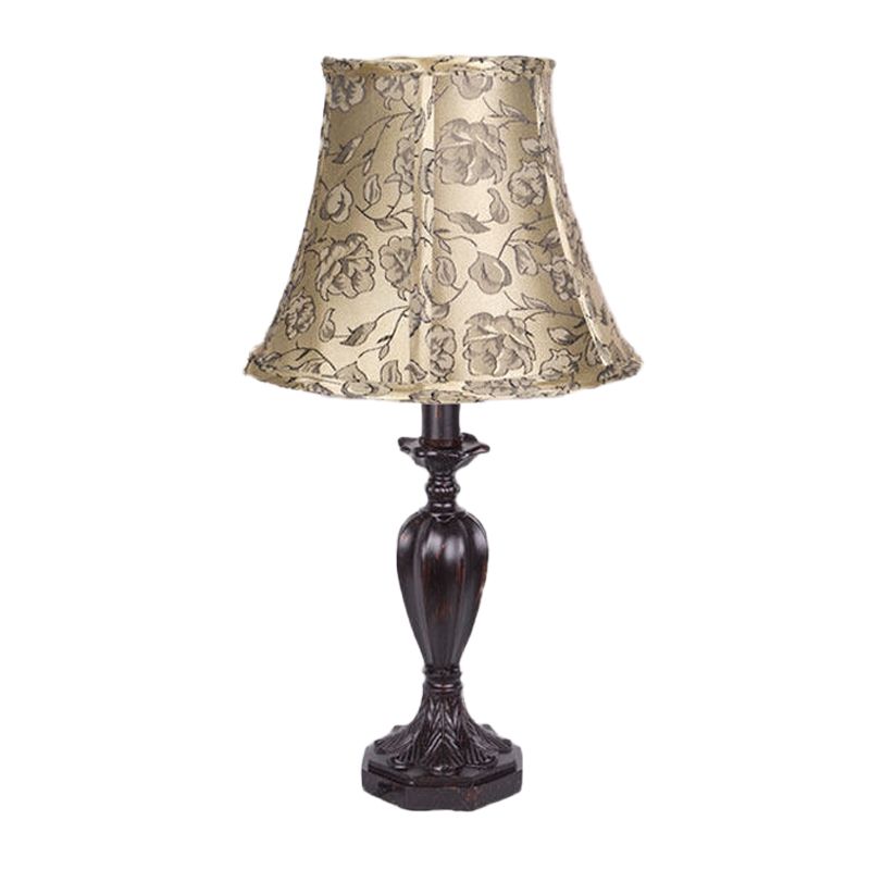 1 Head Peony Print Fabric Night Light Country Style Red Brown Flared Bedroom Table Lamp