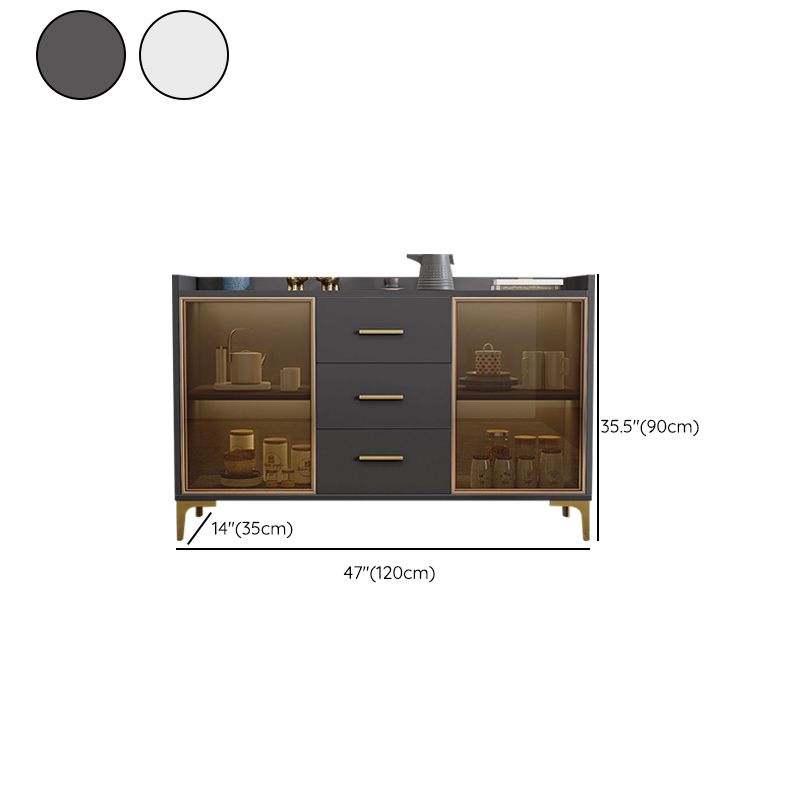 Wood Glass Doors Contemporary Buffet Sideboard with Cabinets and Drawers