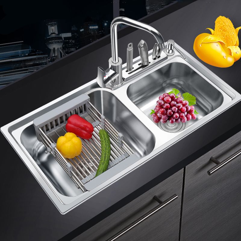 Modern Style Kitchen Sink Stainless Steel 2 Holes Drop-In Kitchen Sink