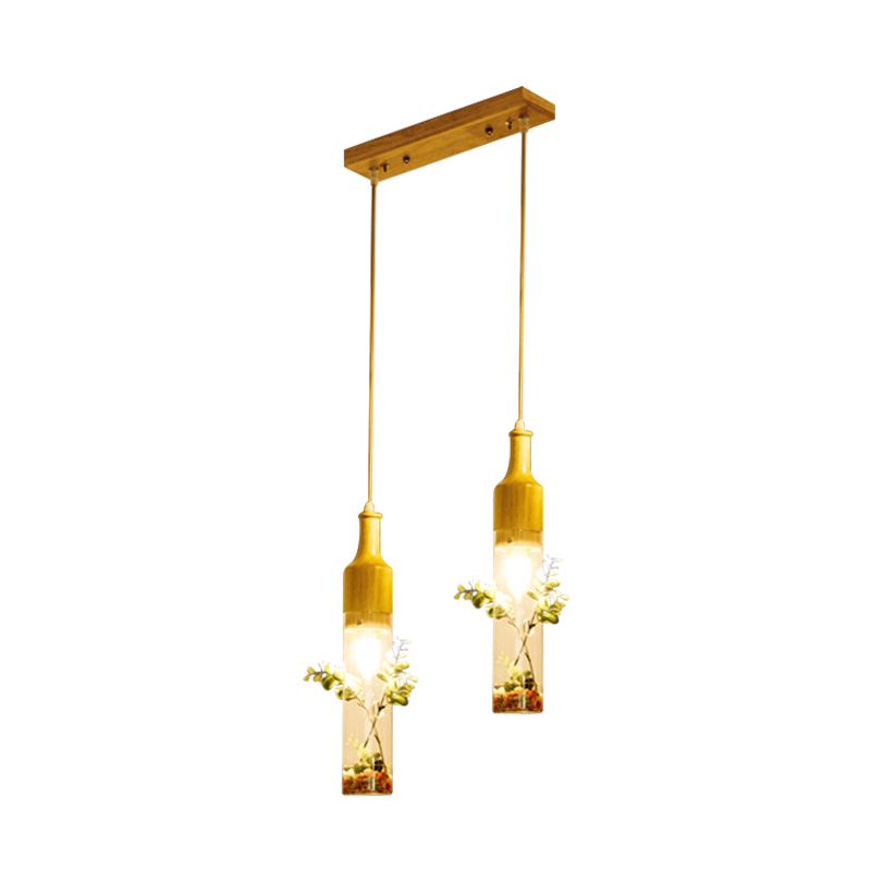 Houten fles plafond hanger Noords helder glas 2/3/4 bollen restaurant planten drop lamp met ronde/lineaire luifel