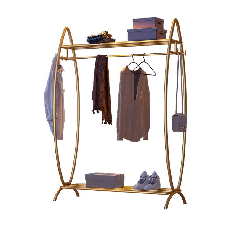 Industrial Style Coat Rack Pure Color Free Standing Metallic Coat Hanger with Shelves