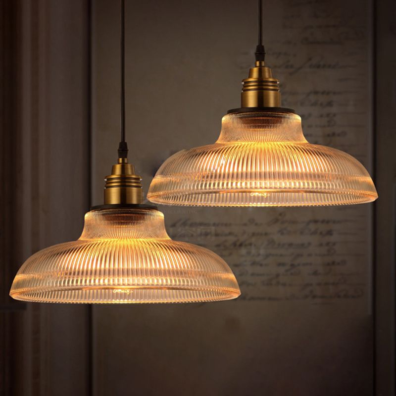 Grange Pendant Light Industrial 1 lumière 8 "/ 10" / 12 "de largeur de verre prismatique de largeur de verre en clair