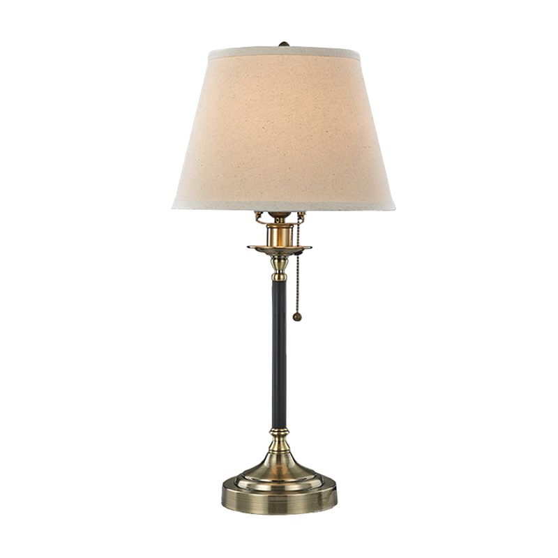 1-Bulb Dining Room Table Lamp Minimalist White Pull-Chain Night Light with Tapered Fabric Shade