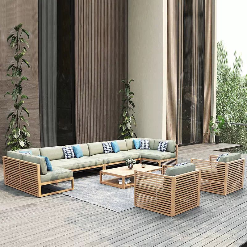 Contemporary Water Resistant Patio Sofa Solid Wood Outdoor Patio Sofa