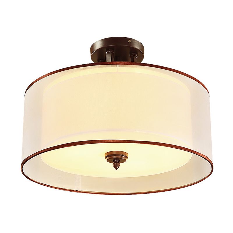 3/5 lichten Semi Flush Classic Style Double Drum Shade Fabric Fabric Plafond Monted Fecture in zwart, 16 "/19,5" breed