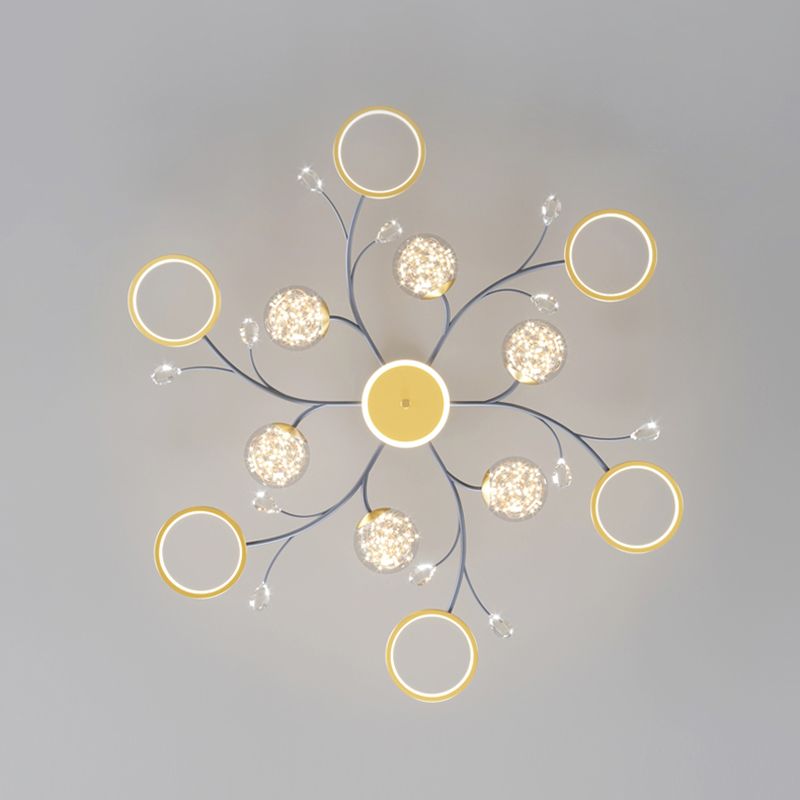 Blue Sputnik Flush Mount Ceiling Light Modern Glass Flush Light for Living Room