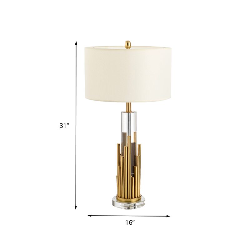 Contemporary Cylindrical Desk Light Clear Crystal 1 Bulb Night Table Lamp in Gold