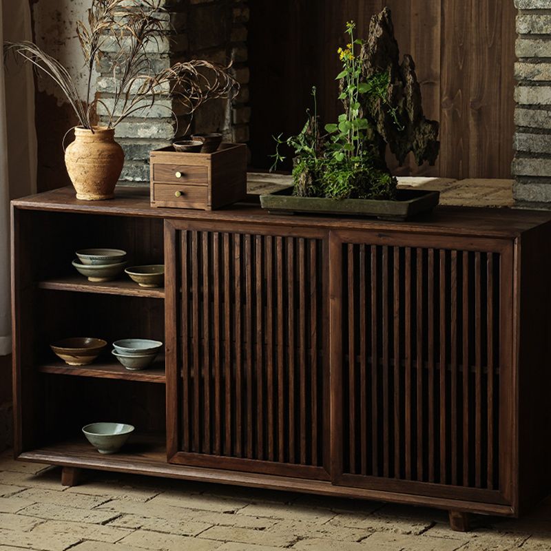 Traditional Solid Wood Display Cabinet with in Brown for Living Room