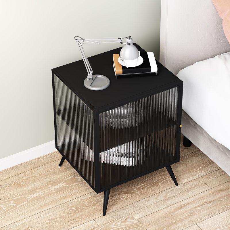 Contemporary Metal Nightstand Lower Shelf Bedside Cabinet with Door for Bedroom