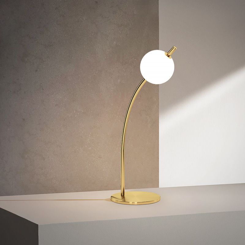 Simplicity Ball-Shade Night Lamp White Glass Bedroom LED Table Light in Gold