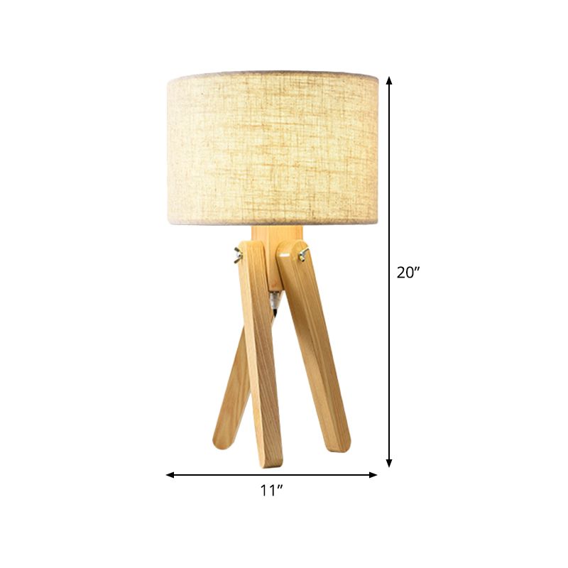 Straight Sided Shade Task Lamp Contemporary Fabric 1 Bulb Reading Book Light in Wood