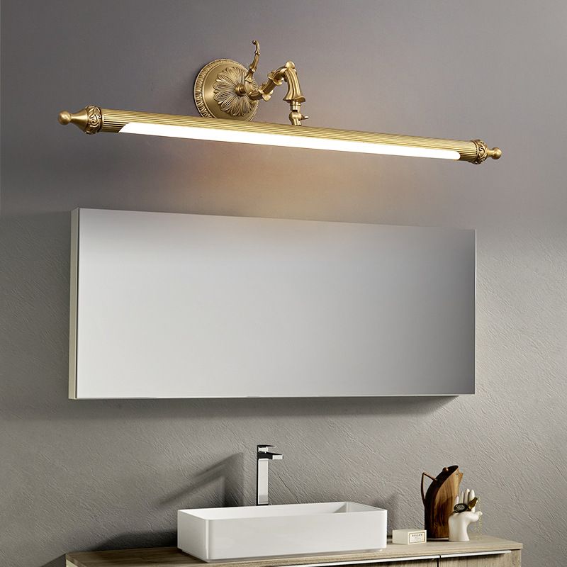 28 "" Miroir à LED traditionnel de large Light Light Antique en laiton à longue pointe de mur pour salle de bain