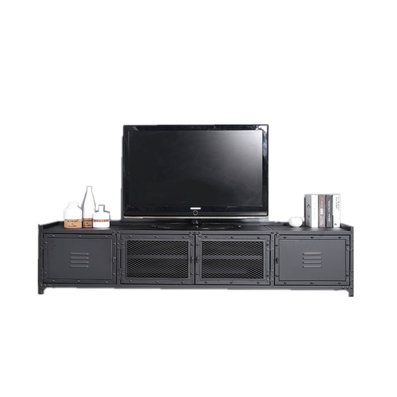 Industrial Style Metal TV Stand Black Colour Enclosed Storage TV Console with Cabinet