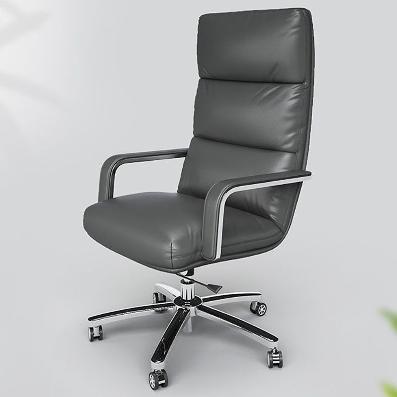 Leather Soft Swivel Office Chair Padded Arms Rolling Managers Chair