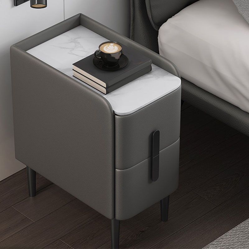 Contemporary Stone Bedside Cabinet with 2 Pine Drawers for Bedroom