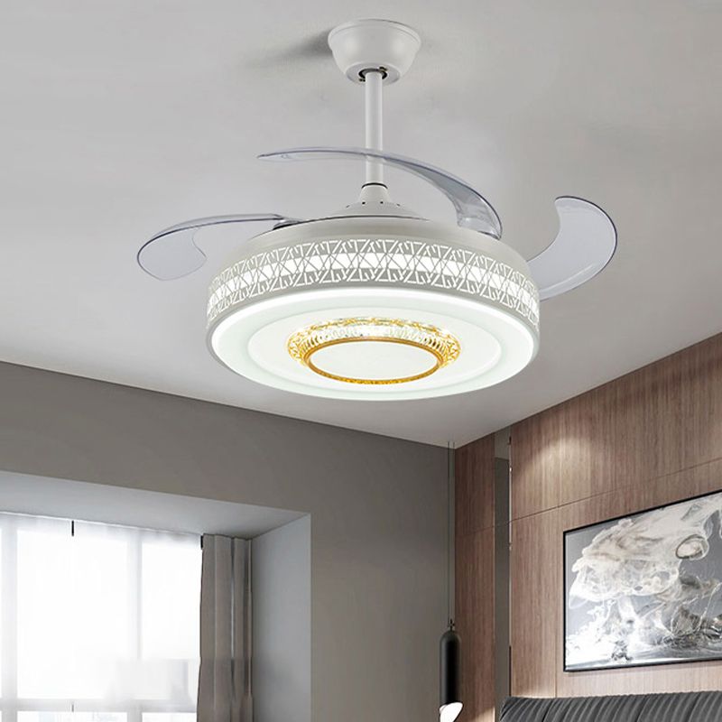 Drum Metallic Semi Mount Light Nordic Style LED White Ceiling Fan with Remote Control/Wall Control/Remote+Wall Control