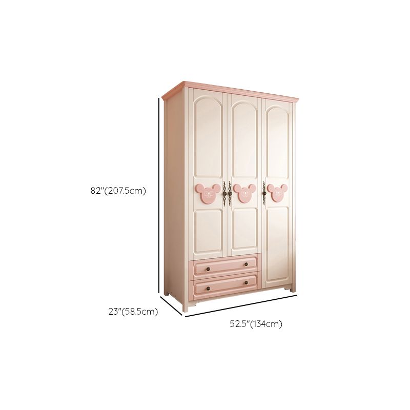 Contemporary Kid's Wardrobe Solid and Manufactured Wood Wardrobe with Drawers