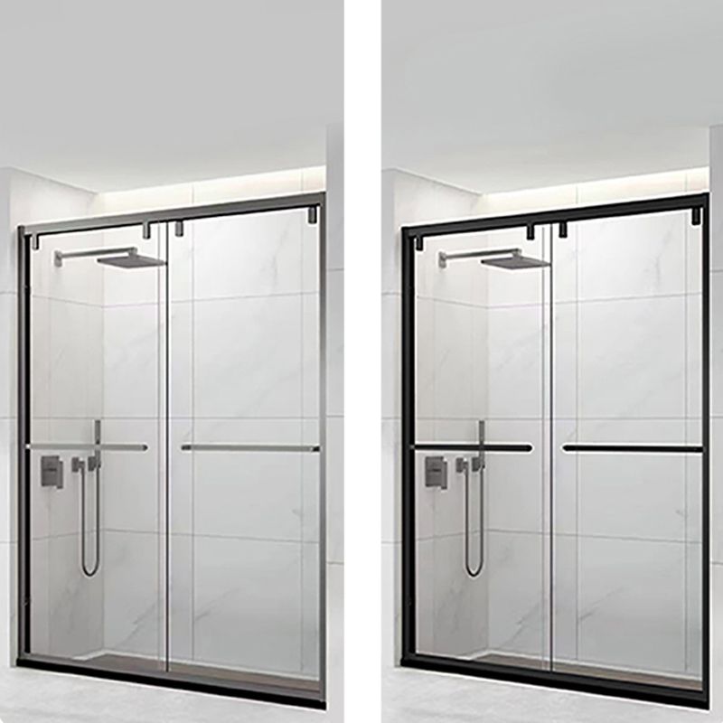 Double Shift Thickened Tempered Glass Shower Door, Semi Frameless Stainless Steel