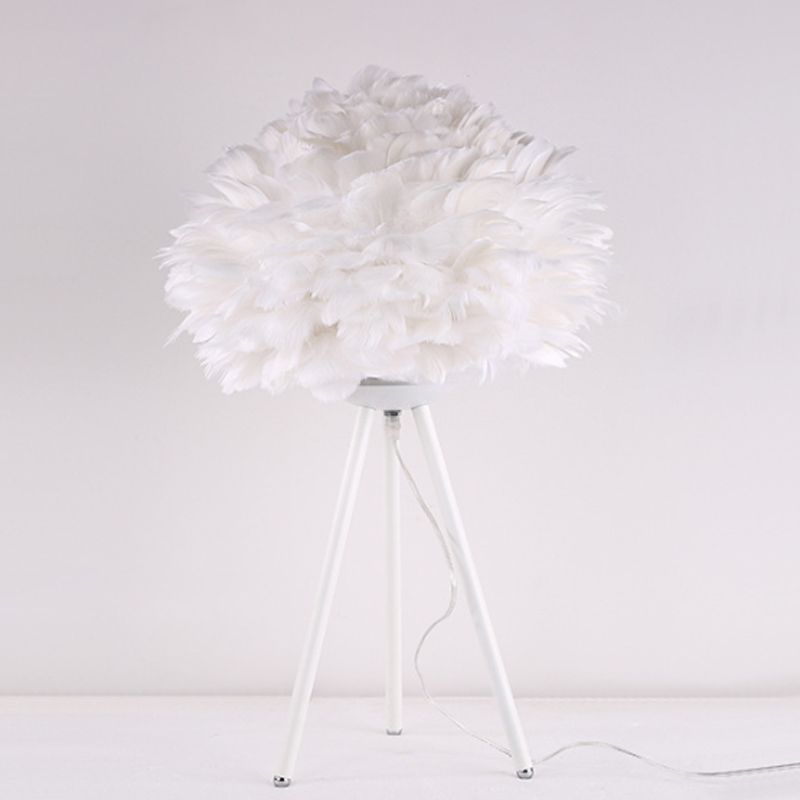 Bloom Nightstand Lamp Nordic Feather Single White/Pink Table Light with White/Gold Tripod for Bedroom