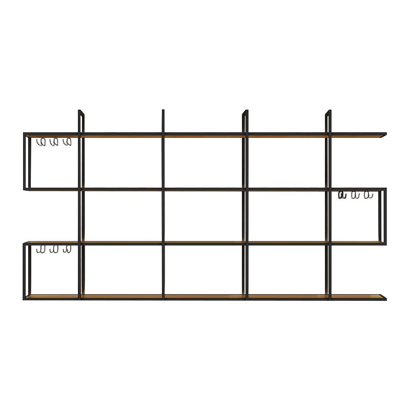 Wall Mounted Wine Rack Kit Metal and Wood Wine Holder Rack in Brown and Black