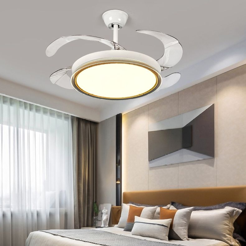 Retractable Ceiling Fan Contemporary LED Fan Light Fixture in White & Brown