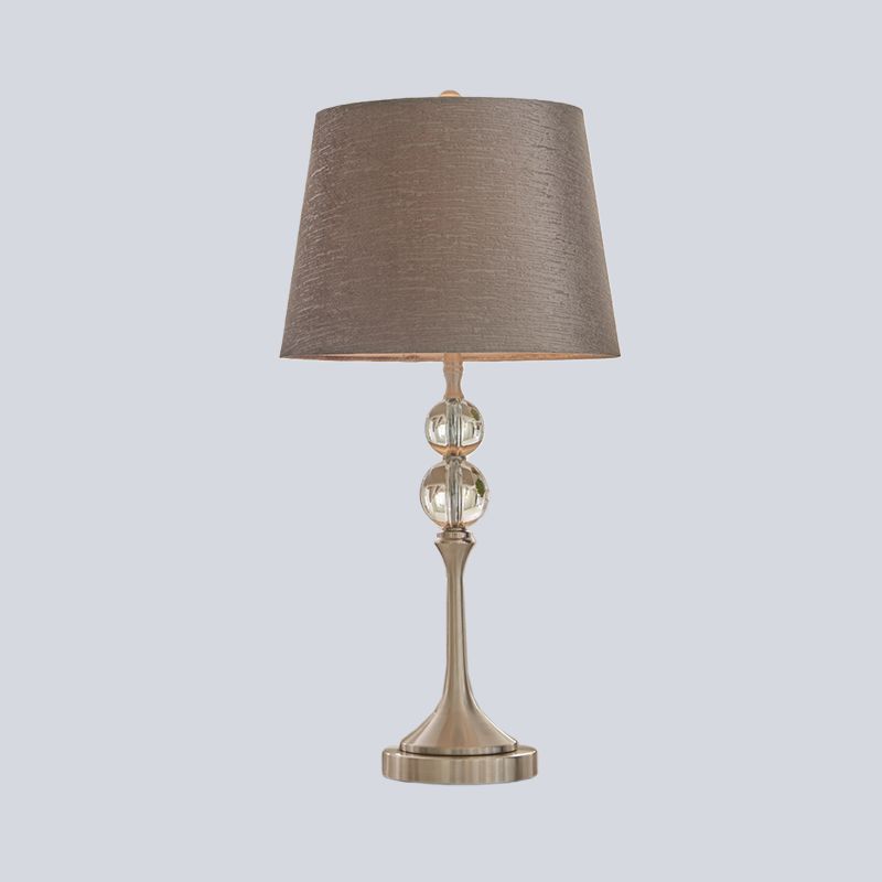 Conical Crystal Desk Light Contemporary Fabric 1 Head 11"/13" Wide Grey Night Table Lamp