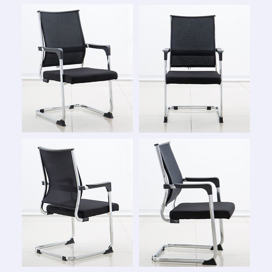 Mid Back Home Office Chair Mesh Seat and Back No Wheels Conference Chair