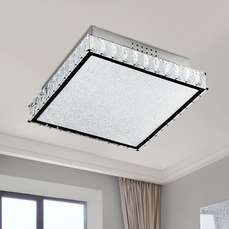 Square Crystal Flush Light Voyant simple White Close to Ceiling Lamp for Bedroom