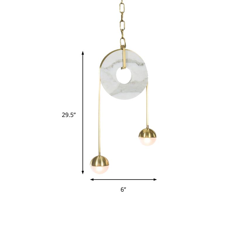 Éclairage pendentif à balle en or post moderne 2 lumières en verre blanc lampe suspendue LED avec poulie et chaîne