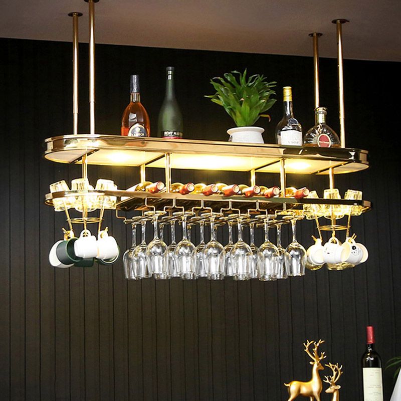 Stainless Steel Wine Holder Rack Modern Style Hanging Wine Rack Holder in Gold