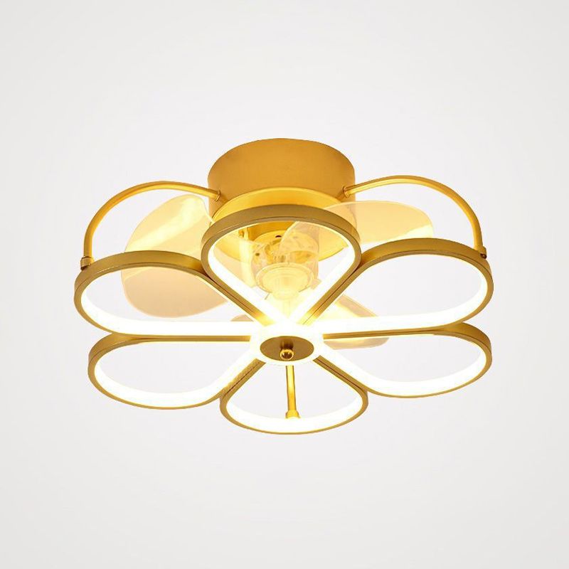 3-Blade LED Ceiling Fan Contemporary Black/Golden Fan with Light for Foyer