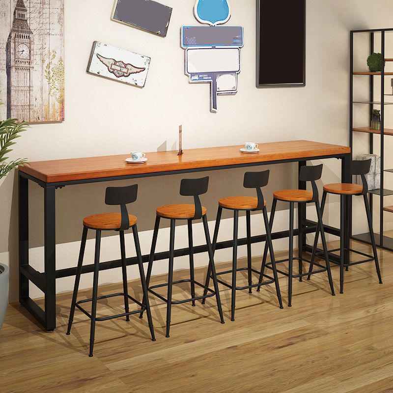 Pine Wood Bar Dining Table Industrial Rectangle Bar Table with Trestle Pedestal for Cafe