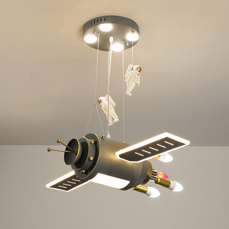 Grijs ruimtevaartuig led kroonluchter cartoon metalen hangend lampje voor kinderen slaapkamer