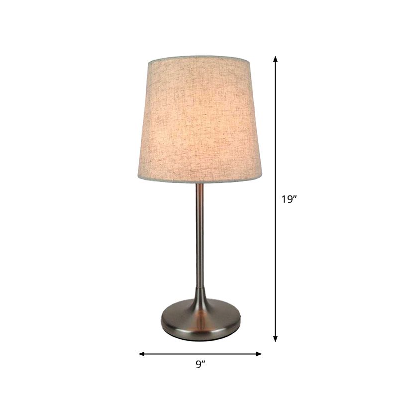 Single-Bulb Bedroom Table Light Simple Beige Nightstand Lamp with Tapered Fabric Shade