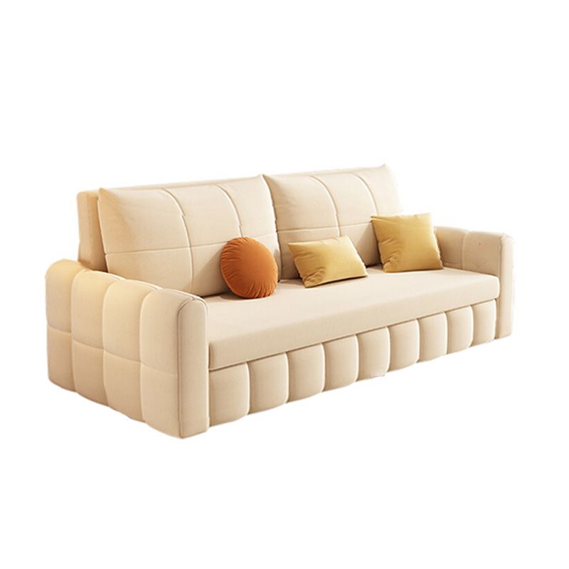 Glam Sofa Bed Square Arms Convertible Sofa in Beige Fabric Upholstery