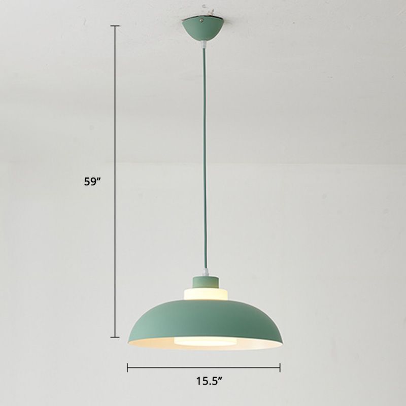 Aluminum Bowl Ceiling Hang Light Macaron Single-Bulb Pendant Lamp with Acrylic Shade Insert