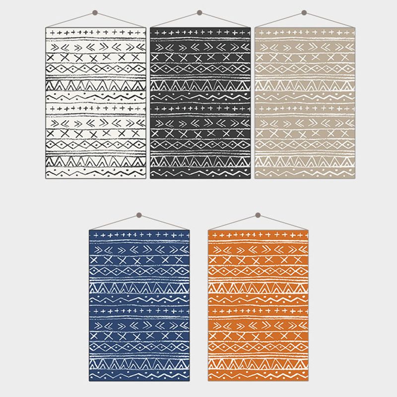 Solid Color Ethnic Print Rug Polyester Bohemian Carpet Non-Slip Backing Indoor Rug for Home Decora