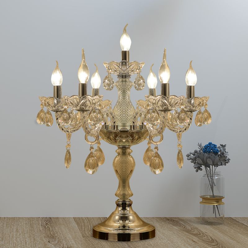 Candelabra Bedroom Table Light Traditional Clear Crystal 5/6/7 Heads Chrome Night Stand Lamp