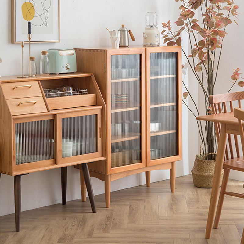 Contemporary Storage Pine Wood Sideboard Cabinet with Glass Doors