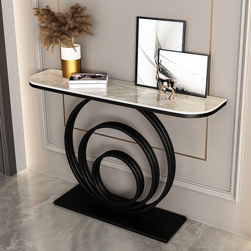 Half Moon Stone Console Table Glam Ironcraft Frame Accent Table for Hall