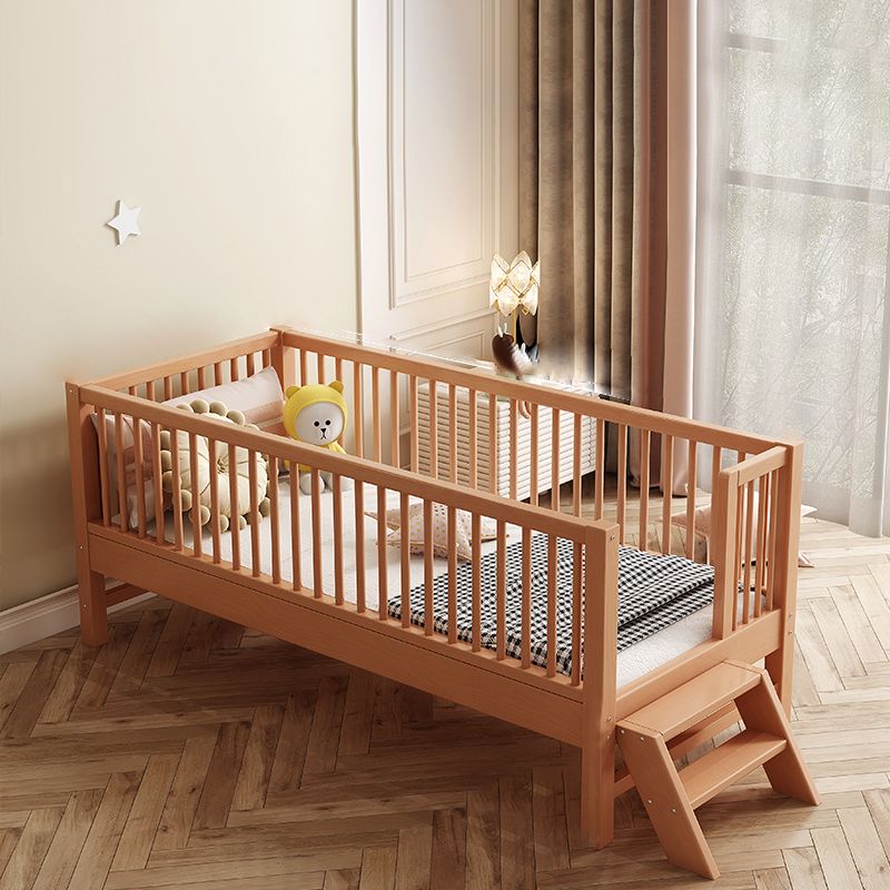 Glam Brown Solid Wood Nursery Bed Guardrail Rectangle Baby Crib