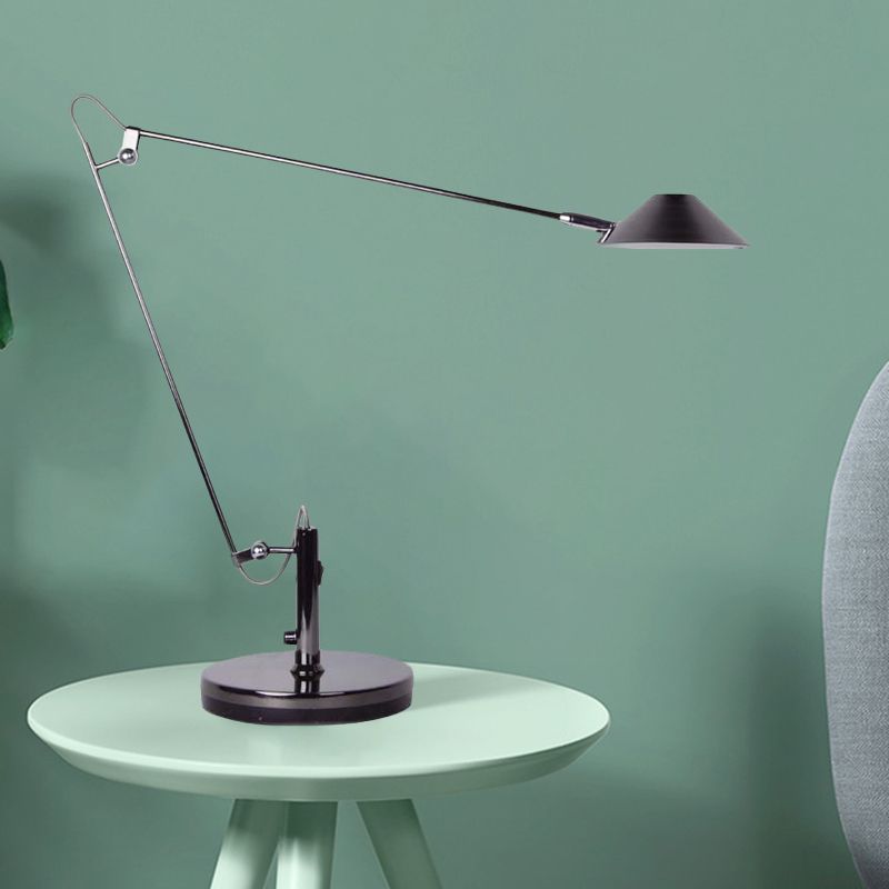 Black Conical Table Lighting Industrial Metal LED Office Task Lamp with Adjustable Long Arm